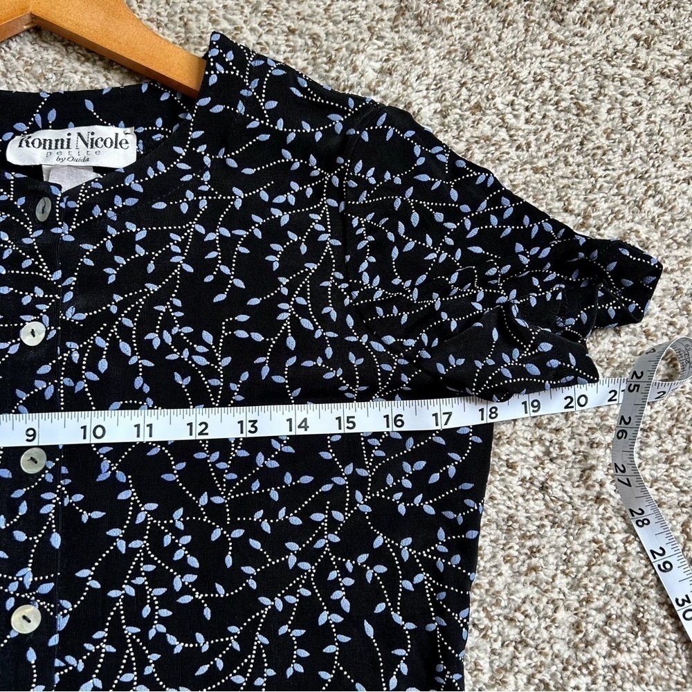 🦋 Vintage Ronni Nicole Black Blue Short Sleeve Button Down T-Shirt Cardigan 4P - Picture 4 of 5